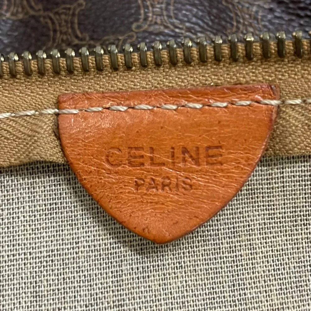 Celine Macadam Boston Bag Dark Beige Dark Brown PVC Leather